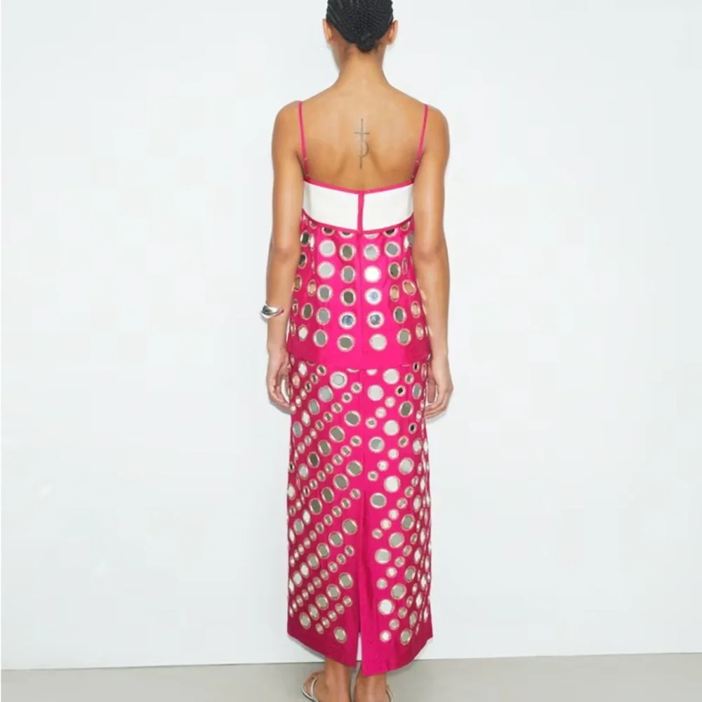 NWT Tory Burch LAYERED HAND-DONE MIRRORWORK DRESS in Bold Pink Sz 00 - Picture 3 of 3
